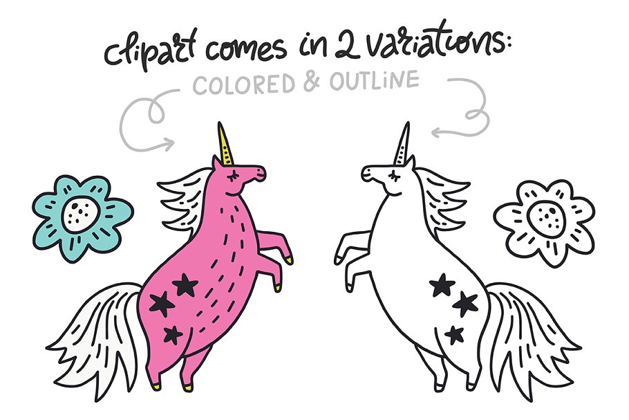 魔术独角兽剪贴图与文字素材 Unicorn Magic: clipart & lettering插图(5)