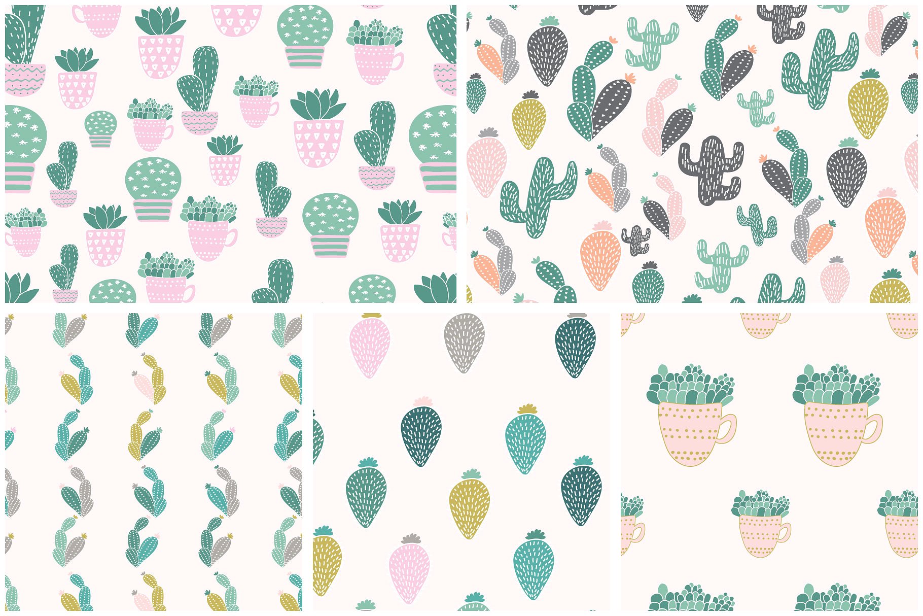 仙人掌无缝矢量图案纹理 Cactus: seamless vector patterns插图(6)