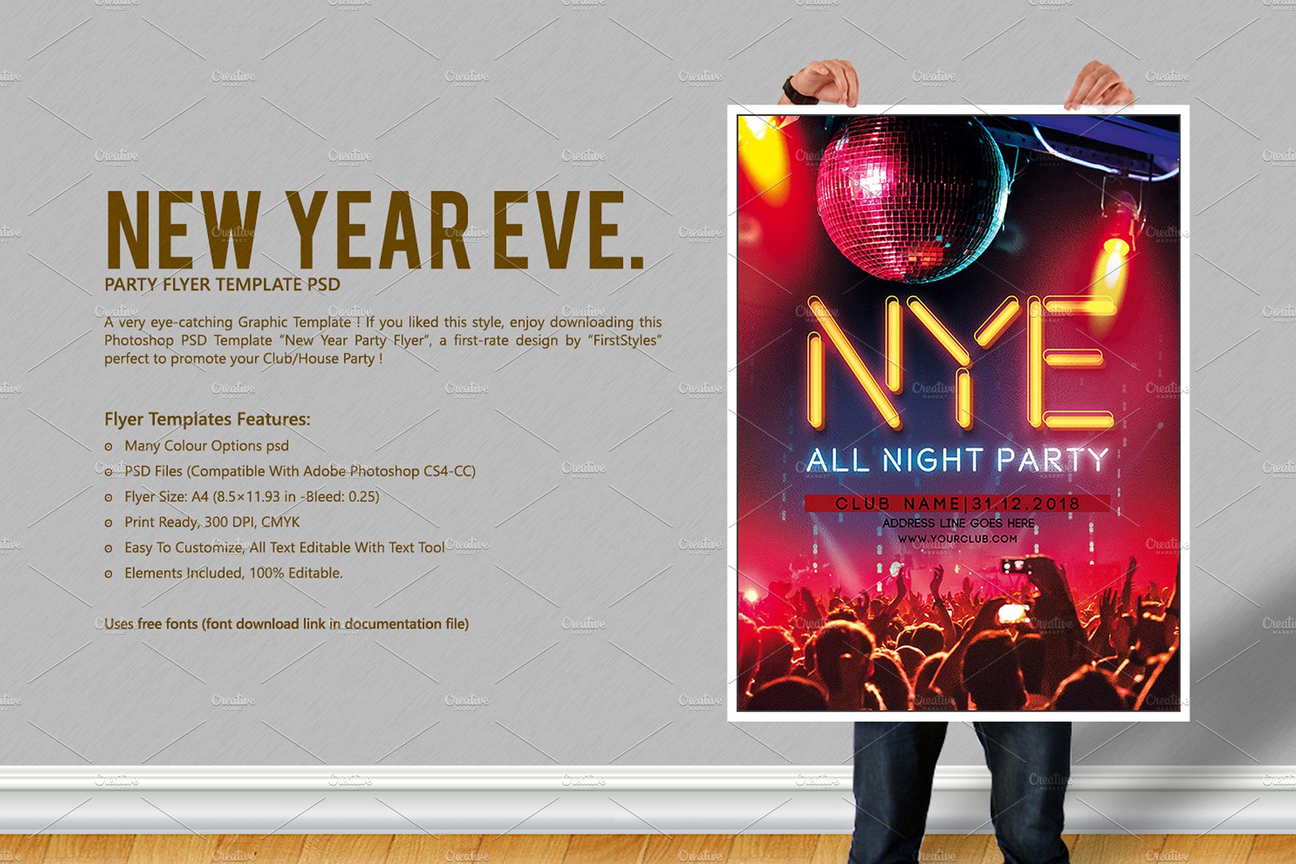 新年前夜倒计时派对海报模板 New Year Eve Party Flyer [psd]插图