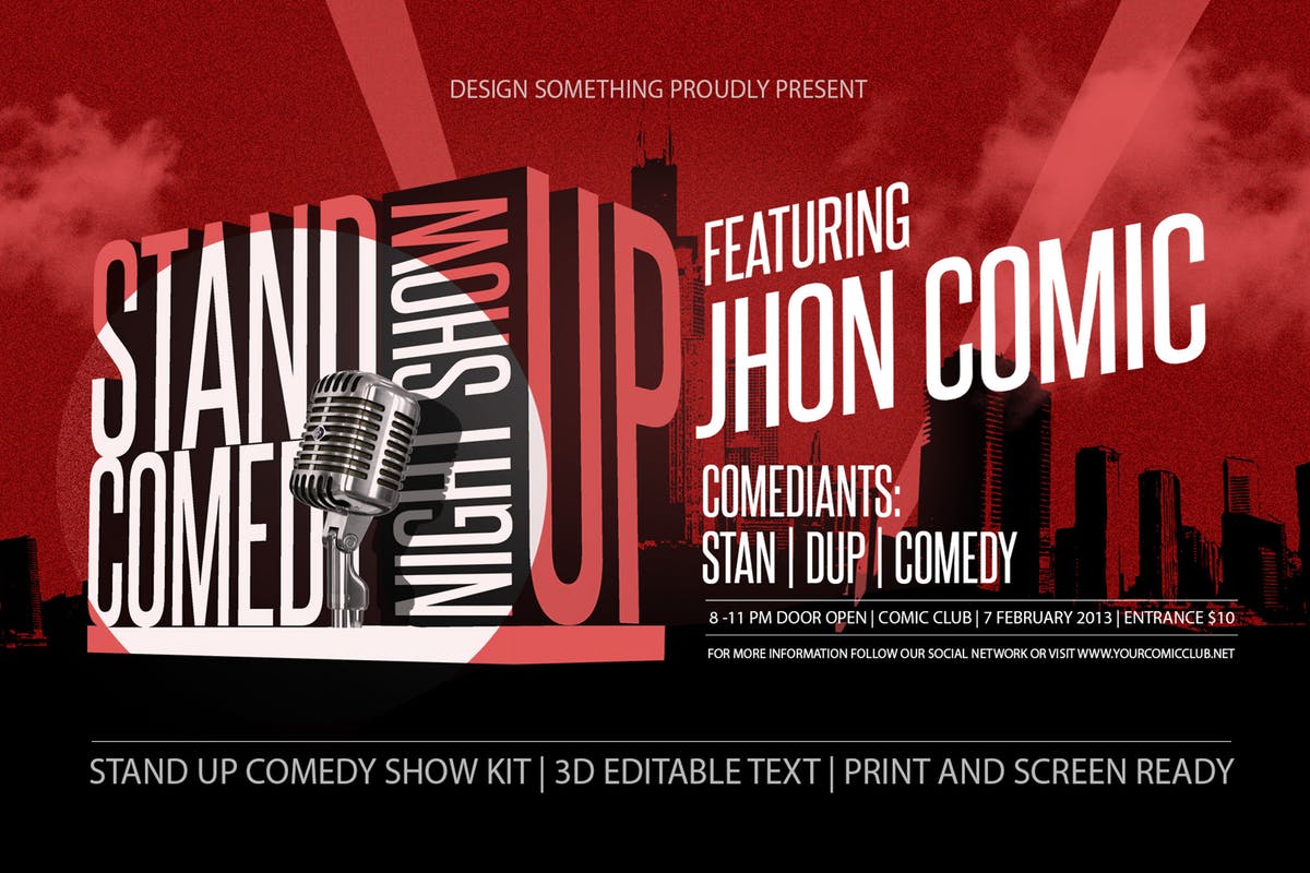 喜剧秀话剧表演活动宣传海报PSD模板 Stand Up Comedy Show Kit插图