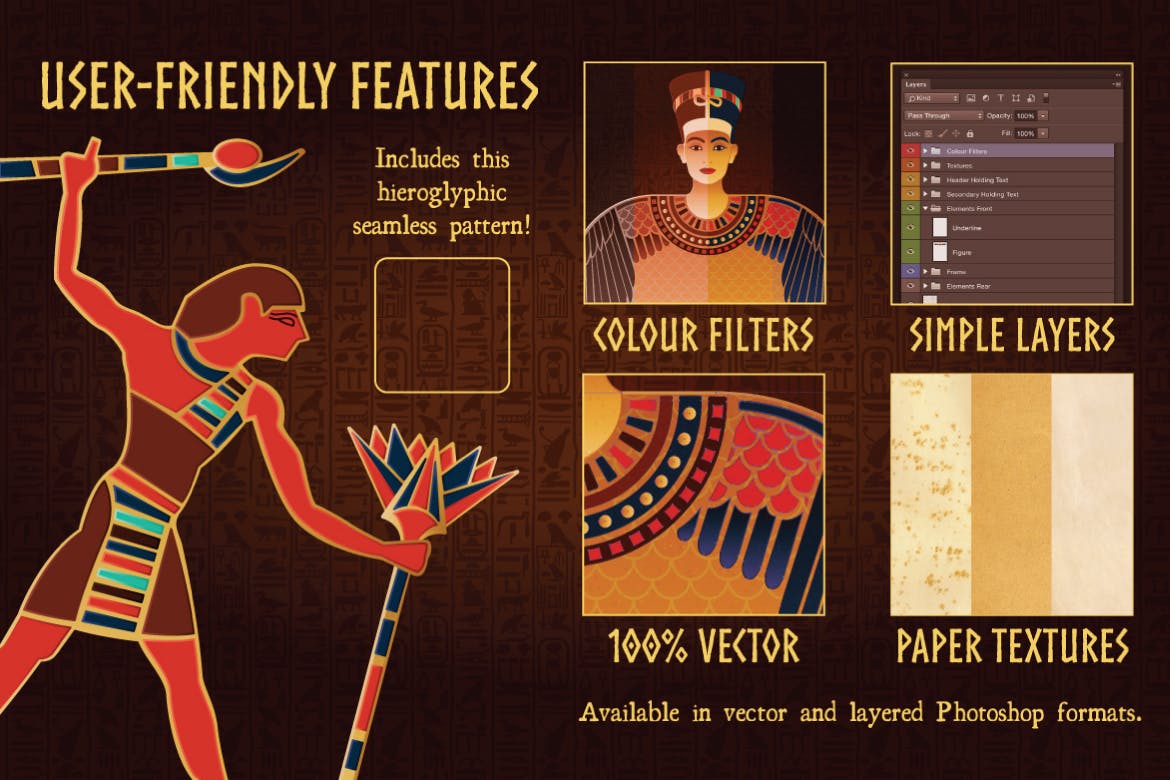 古埃及特色插画和复古海报设计模板 Egyptian Illustrations and Poster Templates插图(3)