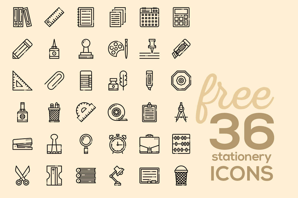 36种文具线性图标 36 Free Stationery Linear Icons插图