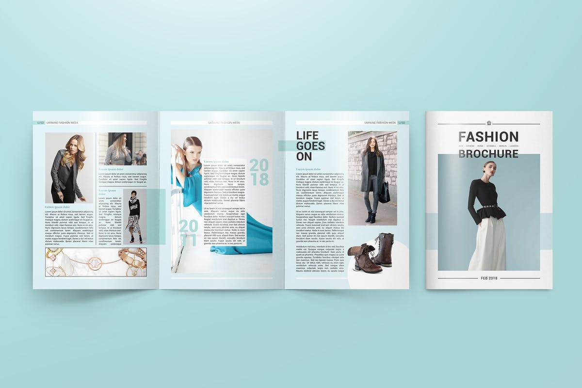 A4三折页时尚服装宣传册样机 A4 Trifold Brochure Mockups插图