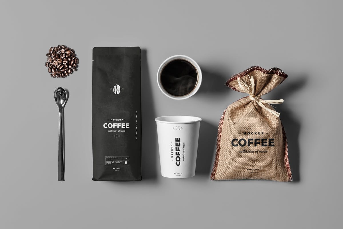 逼真的咖啡品牌包装套装样机 Coffe Mock-up插图