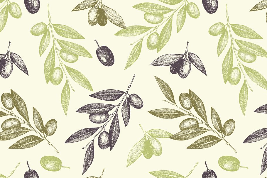 4款橄榄图案纹理 4 Vintage Olive Patterns插图(2)