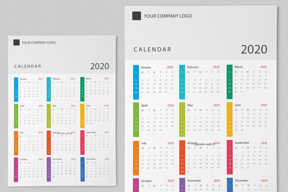 简约彩色2020日历年历设计模板 Creative Calendar Pro 2020插图(2)