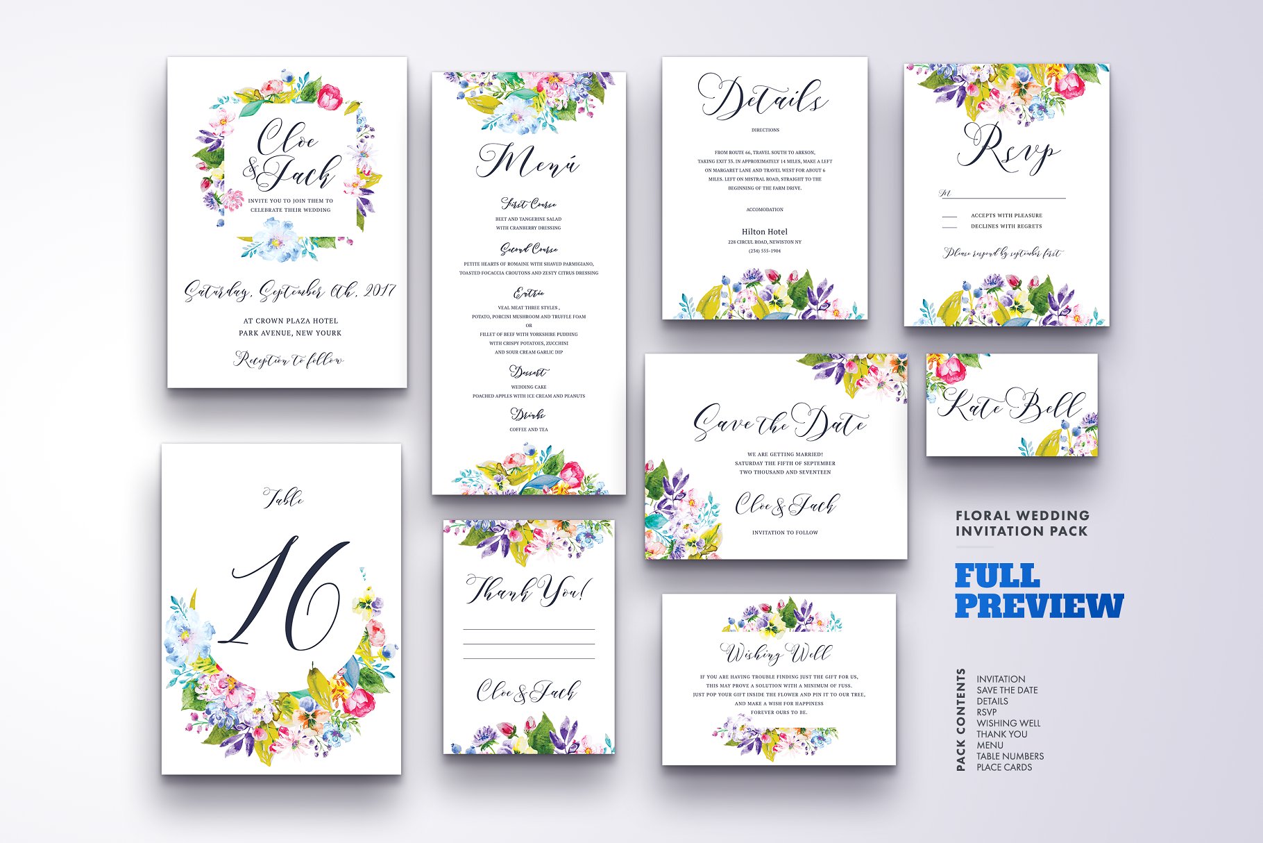 水彩花卉婚礼邀请函模板v3 Floral Wedding Invitation Set Vol.3插图(1)