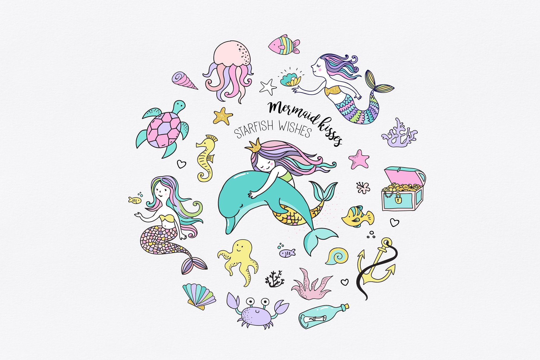 小美人鱼与海洋生物元素及贺卡模板 Little Mermaid – under the sea set插图(3)