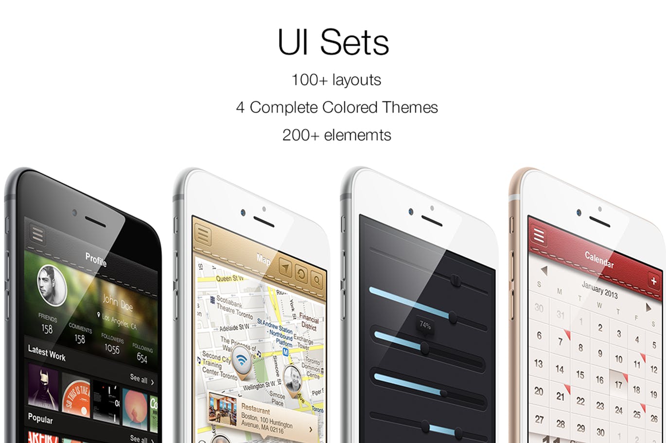 200多个iOS应用UI设计矢量元素 iOS UI Sets 4 Colors插图