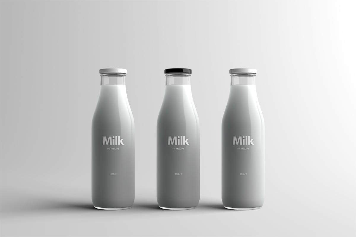 玻璃牛奶瓶牛奶品牌Logo设计展示样机模板 Milk Bottle Packaging Mock-Up插图