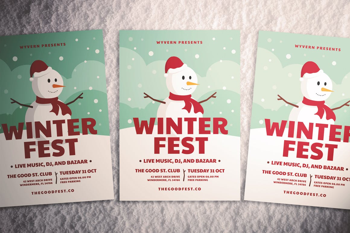 雪人背景圣诞节主题海报传单设计模板 Christmas Flyer插图(3)