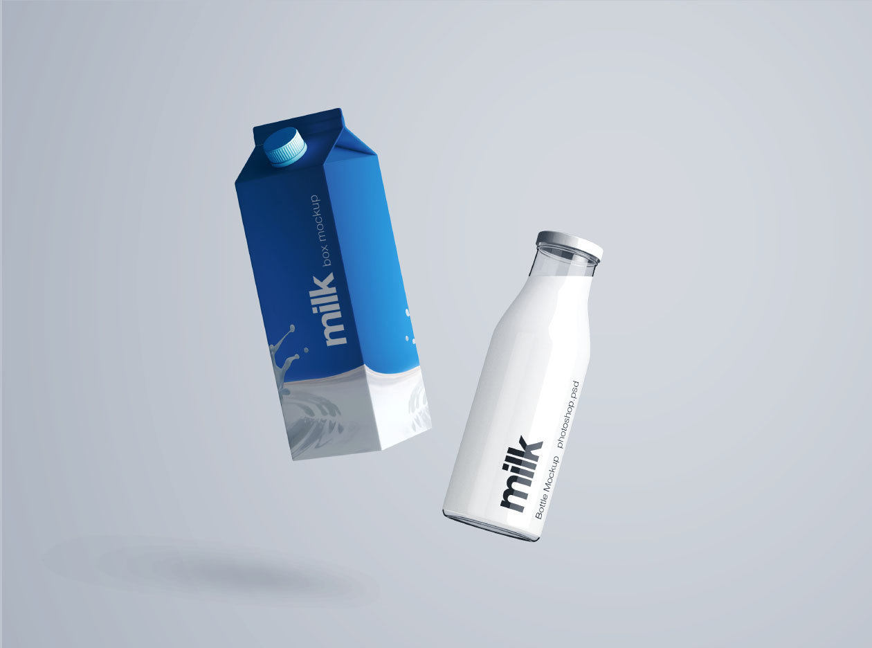 牛奶盒&牛奶瓶外观设计PSD样机模板 Milk Bottle Mockup – PSD插图(6)