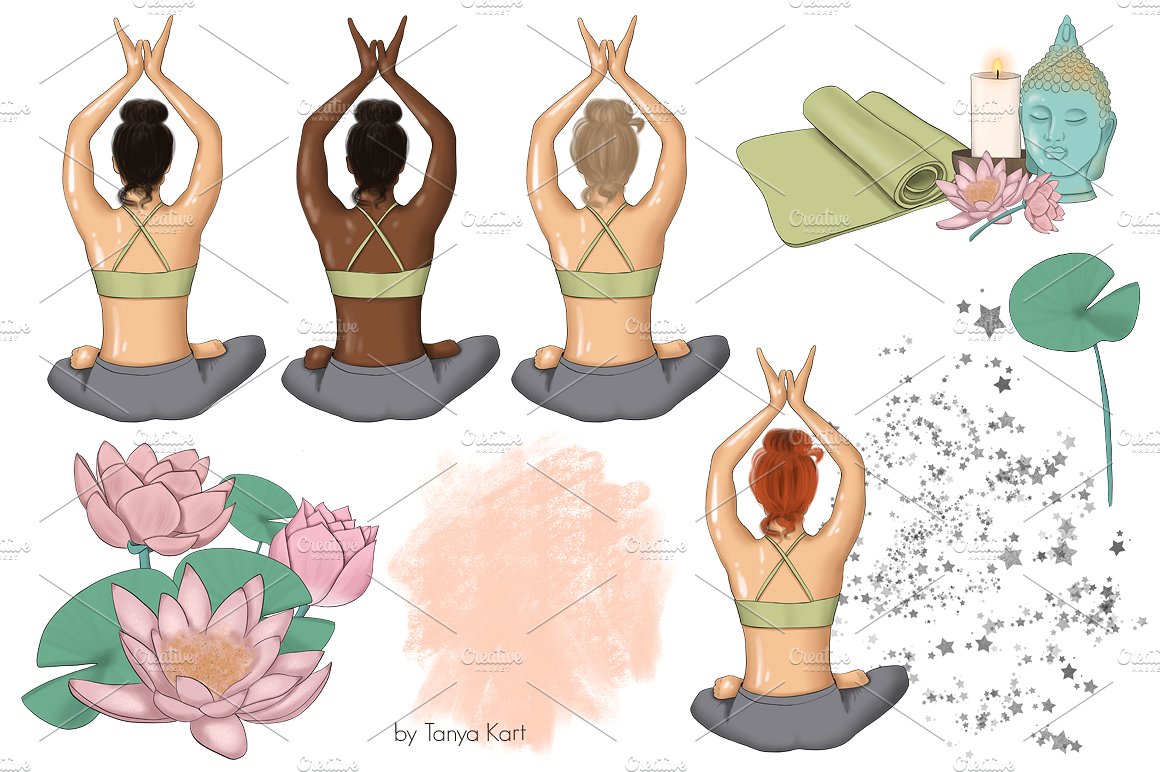 合十礼瑜伽手绘插画 Namaste Hand Drawn Yoga Illustration插图(4)