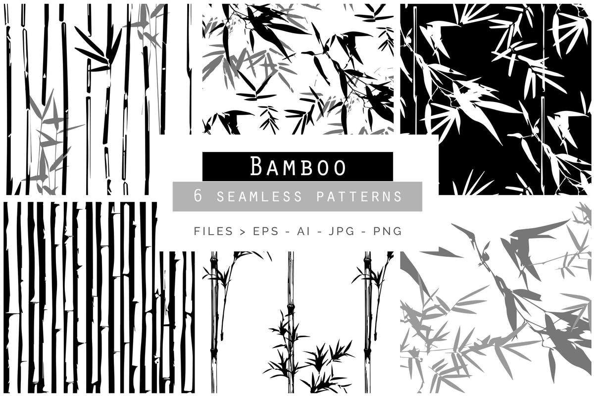 中国水墨风竹子无缝矢量图案 Bamboo Seamless Vector Patterns插图