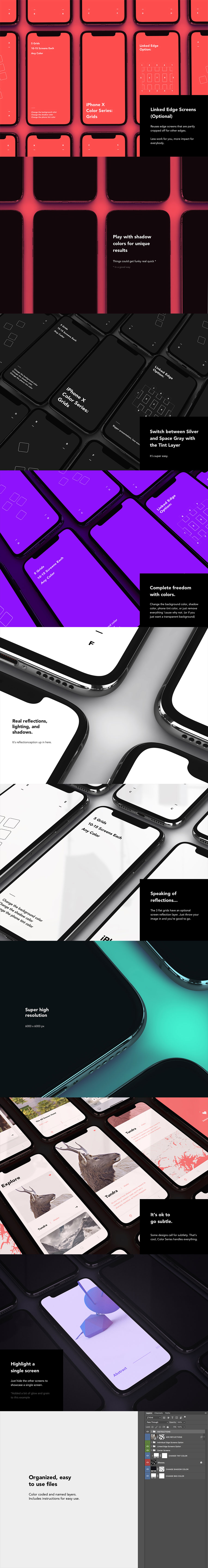 素材库下午茶：质感超级震撼的多角度iPhone X的APP设计展示模型下载[PSD]插图