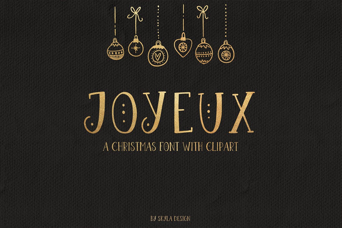 圣诞节主题英文无衬线字体&剪贴画素材 Joyeux Christmas font & clipart插图