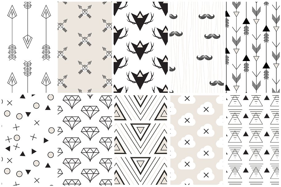 10款时髦几何图案设计纹理 Hipster Vector Patterns插图(4)