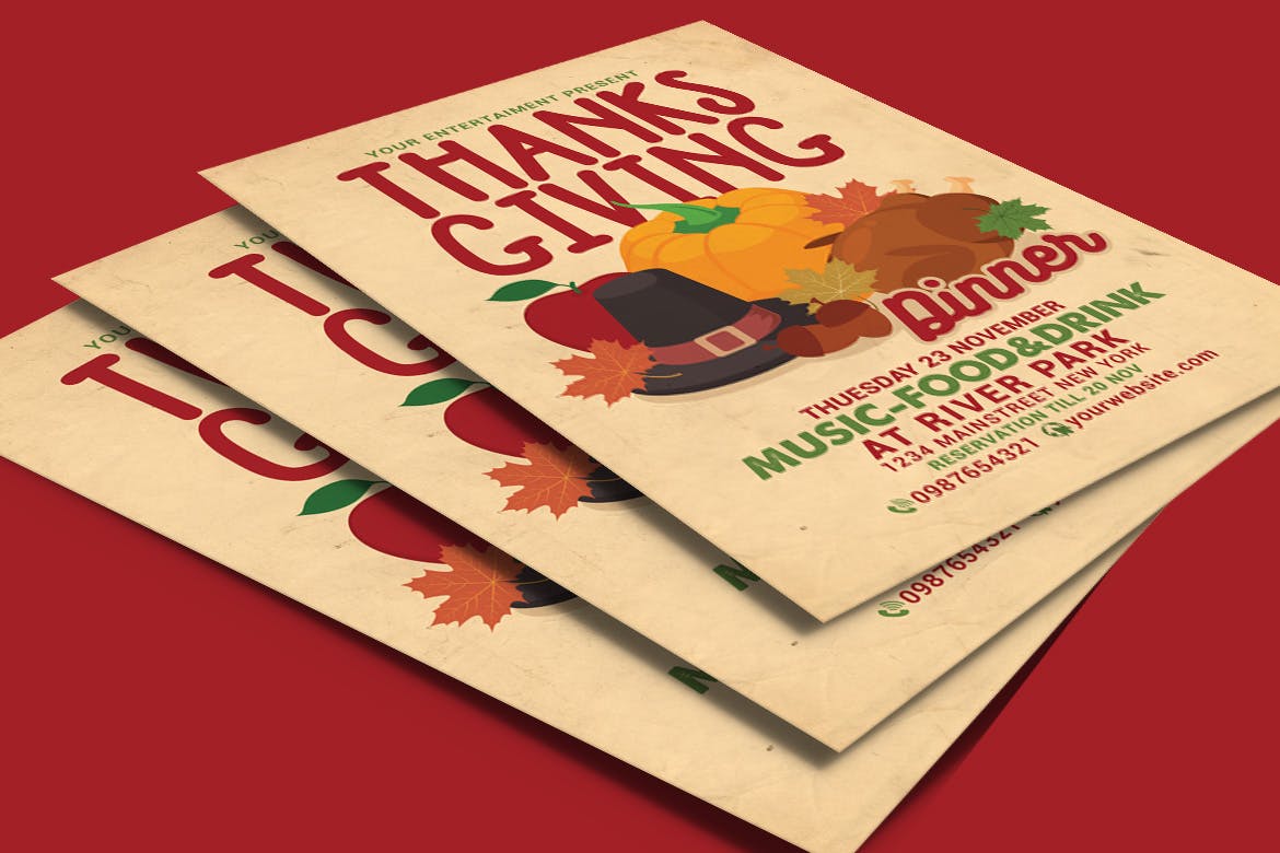 感恩节庆祝晚餐活动海报传单设计模板 Thanksgiving Dinner Celebration Flyer插图(3)