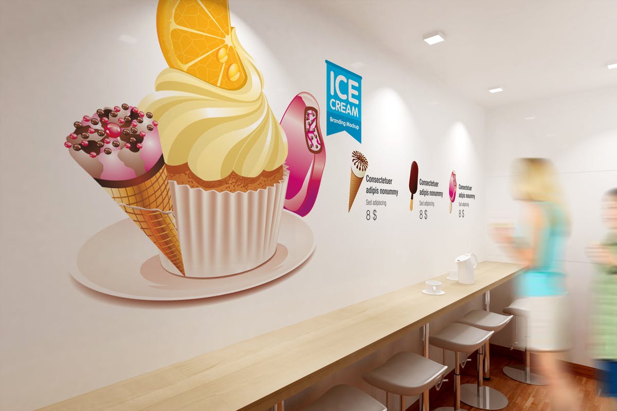 雪糕咖啡店铺品牌样机模板 Ice Cream – Coffee Branding Mockups插图