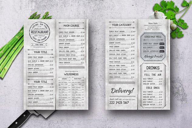 复古简约设计风格餐厅菜单设计模板 Vintage A4 & US Letter Menu插图(1)