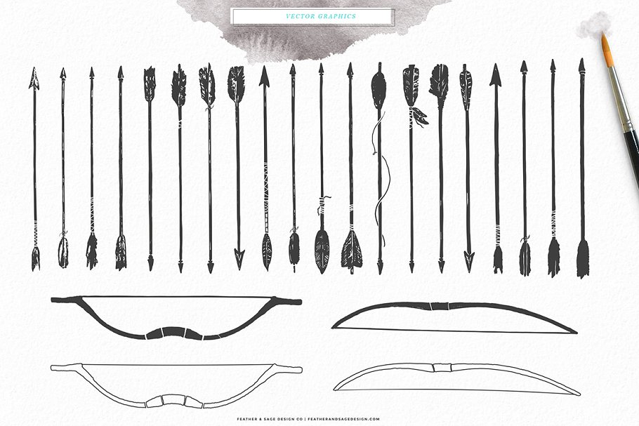 手绘弓箭图形插画 Hand-Drawn Arrows & Bows Graphics插图(1)