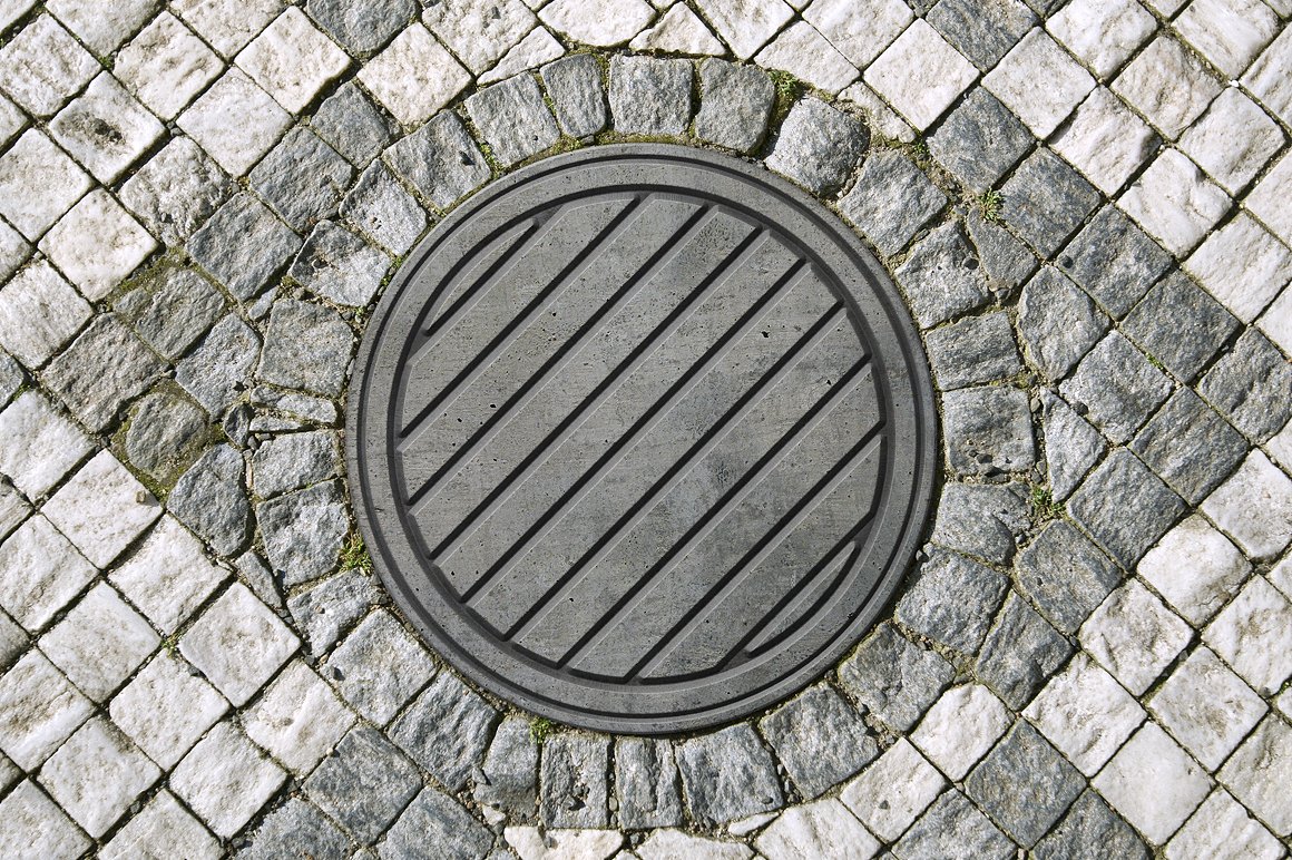 3D 立体下水道沙井盖 Logo 样机模板 3D sewer hatch & logo mock-up插图(5)