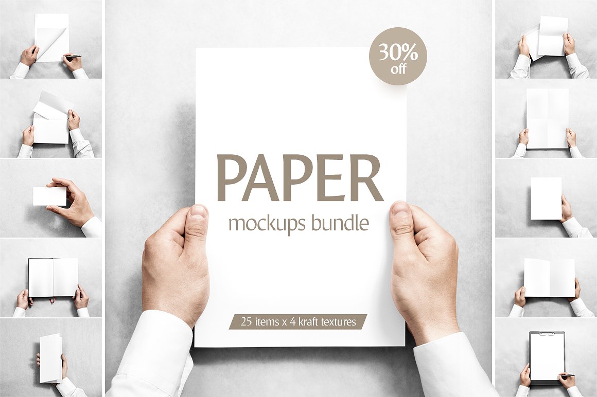 纸张样机集合（信纸、信封、笔记本内页、名片和折页等）Paper mockups bundle插图