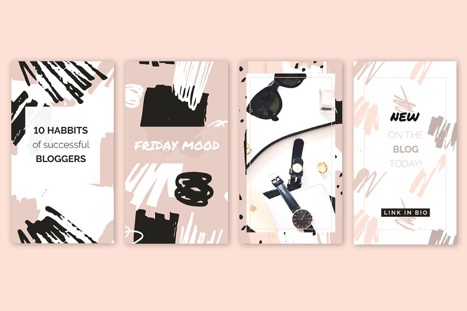 抽象图案笔刷&Instagram贴图模板 Abstract Brushed Patterns & Stories插图(7)