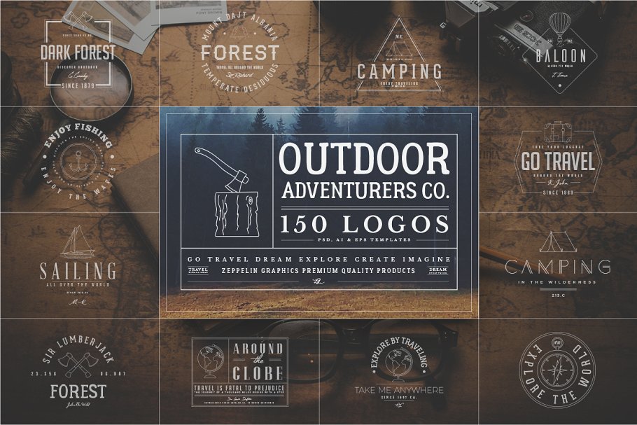 150个户外旅游探险主题Logo模板 150 Outdoor Adventurers Logos插图