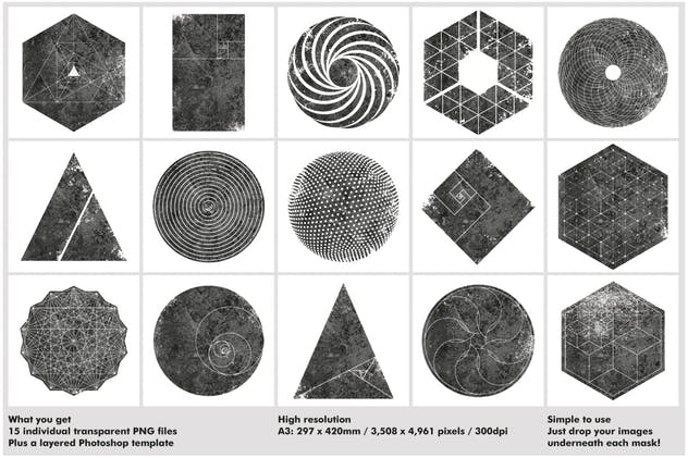 几何图形蒙版纹理素材 Textured Geometric Masks插图(1)