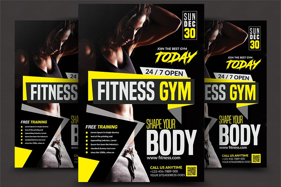 健身馆宣传海报设计模板 Fitness Flyer Template插图