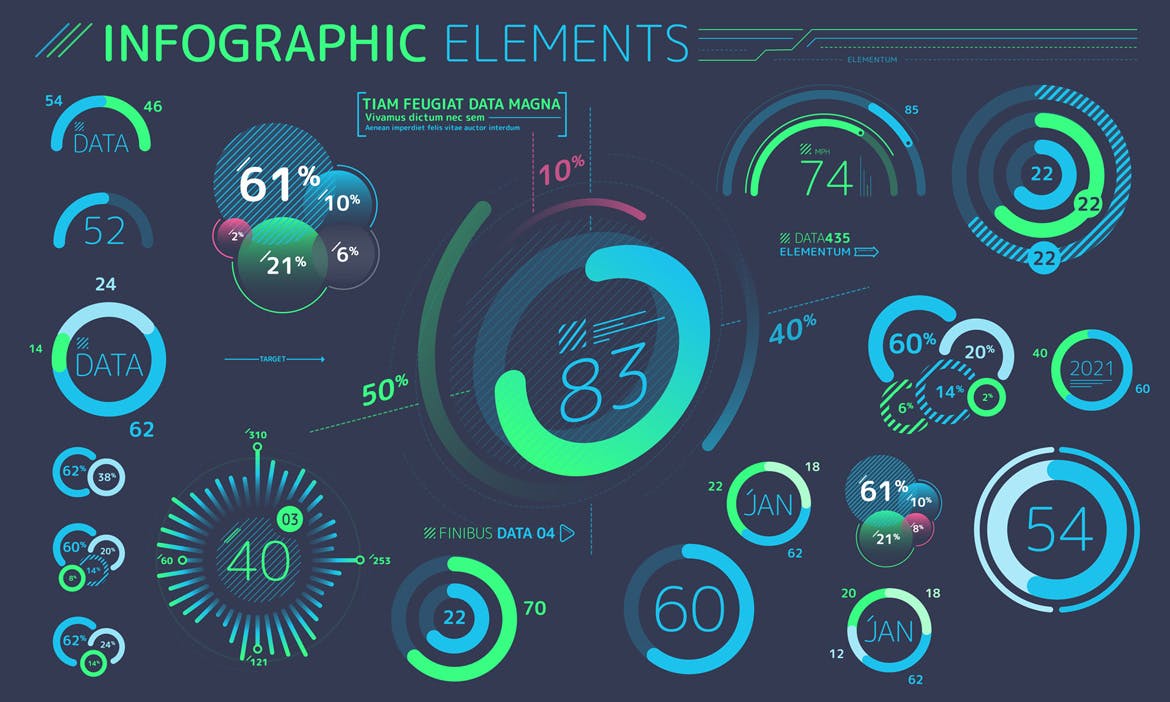 扁平化设计风格信息图表数据演示设计素材 Flat Infographic Elements插图(5)