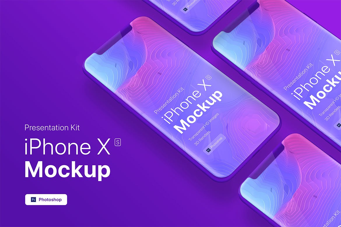 iPhone Xs手机多屏幕平铺演示样机模板 iPhone XS app mobile showcase Mock-Up插图(1)