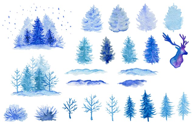 冬季水彩元素设计套装 Winter Watercolor Design Kit插图(1)