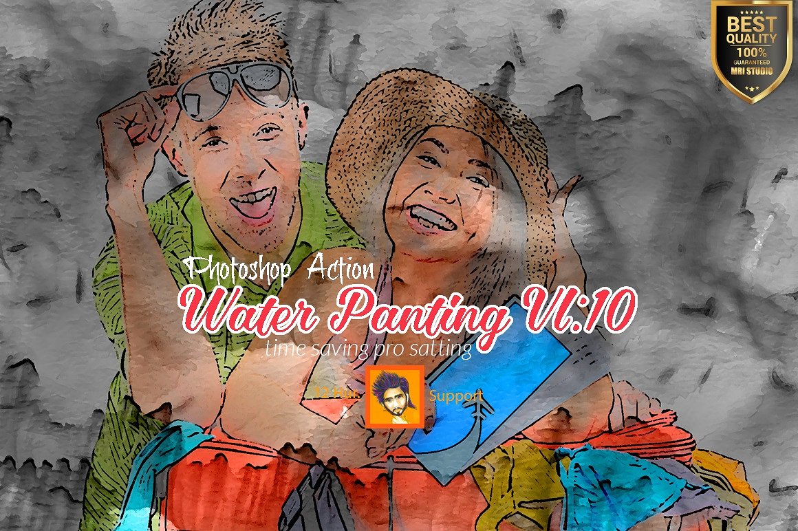快速转简笔水彩手绘效果PS动作 Water Panting Photoshop Action Vl10插图