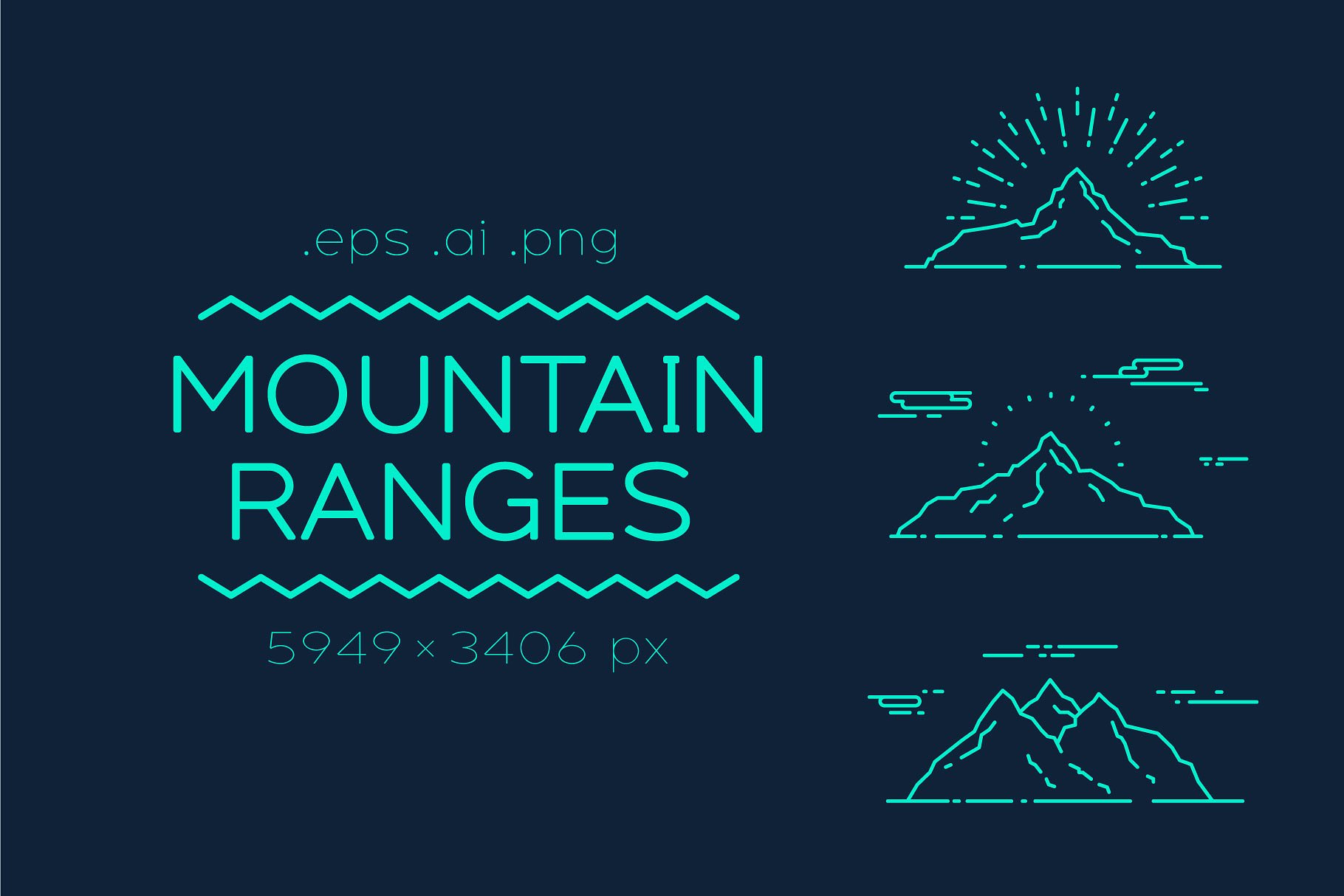 山脉线条图形插画 Set of linear mountains ranges插图