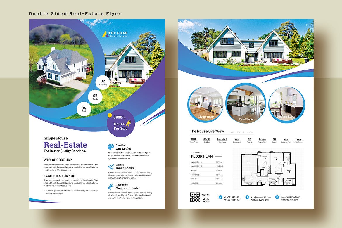 双面印刷楼盘销售/租赁海报传单设计模板v6 Double Sided Real Estate Flyer Template V-6插图