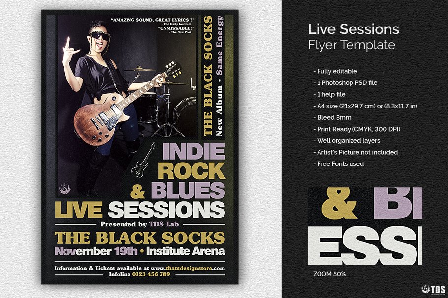 现场音乐活动PSD传单模板 Live Sessions Flyer PSD插图