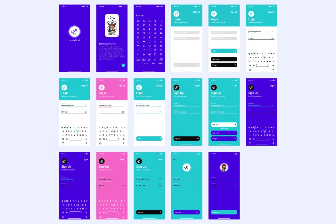 APP注册登录界面设计UI套件 Vector Wireframe Ui Kit for Login and Sign Up插图(1)