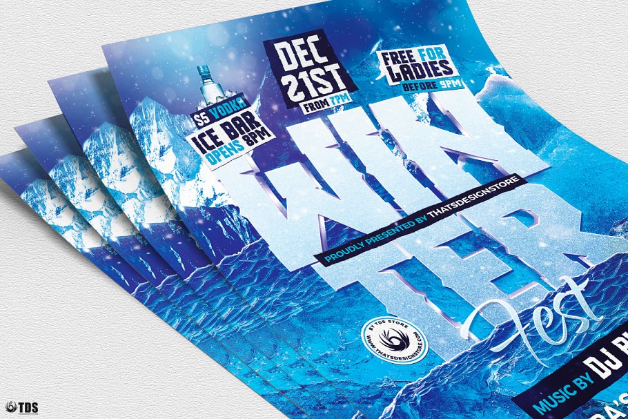 冬季DJ音乐节活动宣传单PSD模板V2 Winter Festival Flyer PSD V2插图(4)