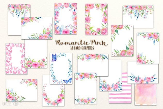 浪漫粉红色水彩插画设计素材合集 Watercolor Design Kit Romantic Pink插图(3)