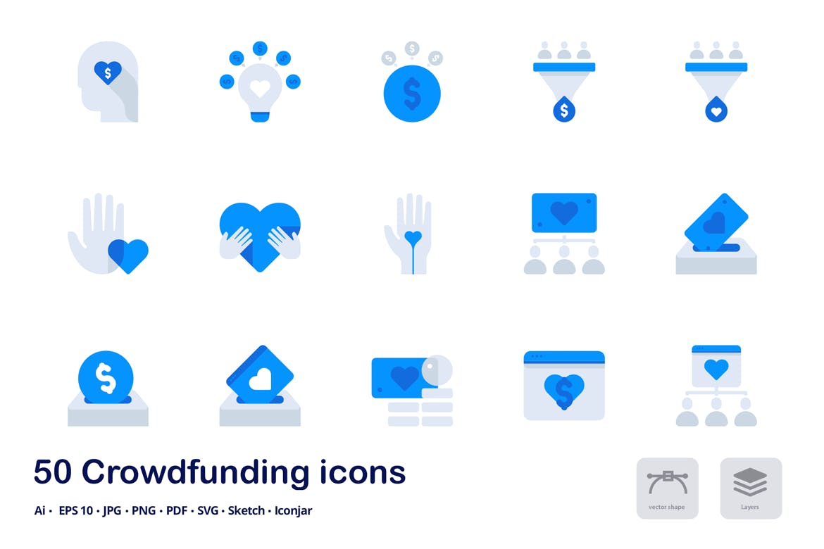 互联网众筹项目双色调扁平化矢量图标 Crowdfunding Accent Duo Tone Flat Icons插图(2)