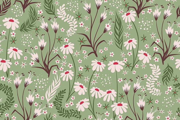 洋甘菊花卉无缝图案背景素材 Seamless Patterns Floral Chamomile Backgrounds插图(7)