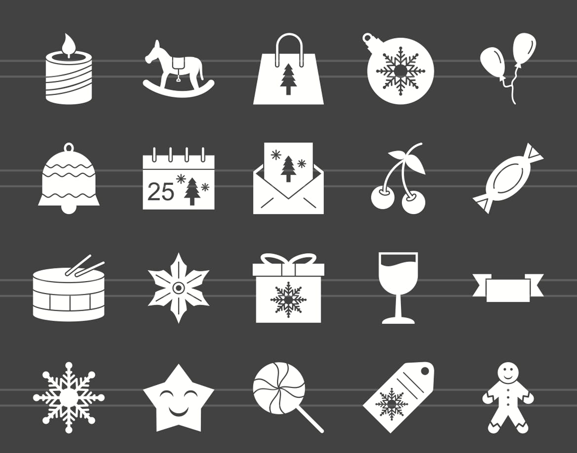 40枚圣诞节反转色矢量字体图标 40 Christmas Glyph Inverted Icons插图(1)