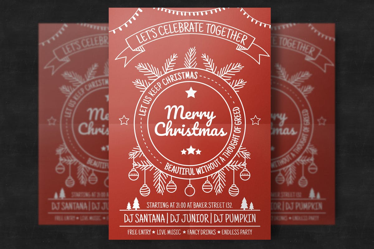 手绘设计风格圣诞节活动海报设计素材 Hand-Drawn Christmas Flyer Template插图