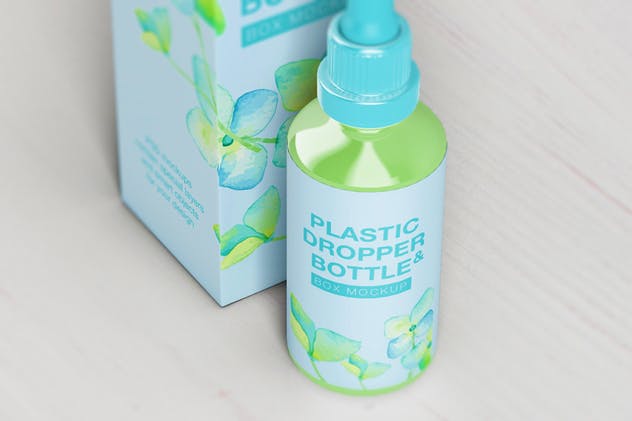 化妆品塑料滴管瓶/纸盒样机 Plastic Dropper Bottle/ Paper Box Mockup插图(5)