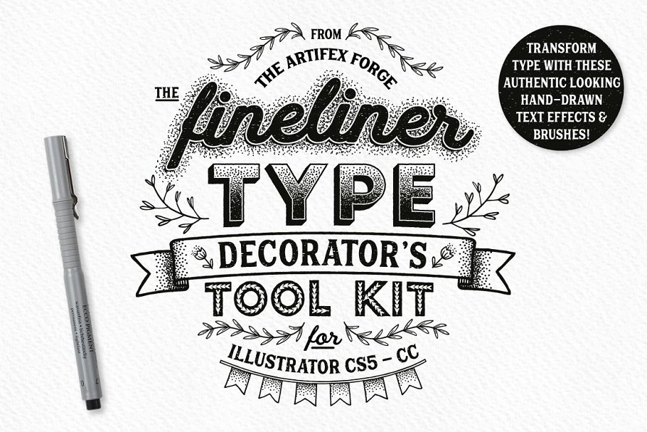 签字笔绘画装饰设计工具包 Fineliner Type Decorator’s Tool Kit插图