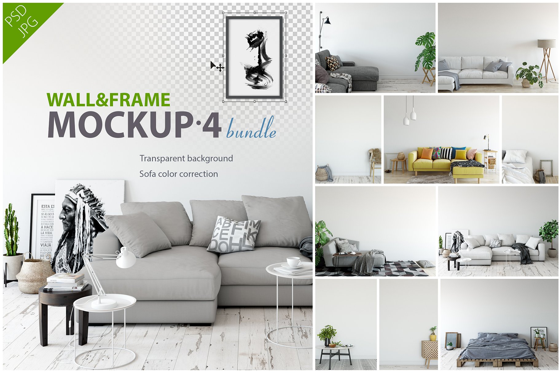 家居室内墙纸&相框画框样机模板 Interior Wall & Frames Mockup – 4插图