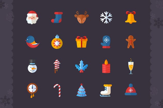 圣诞节风格扁平化图标集 Christmas Flat Icons Set插图(2)
