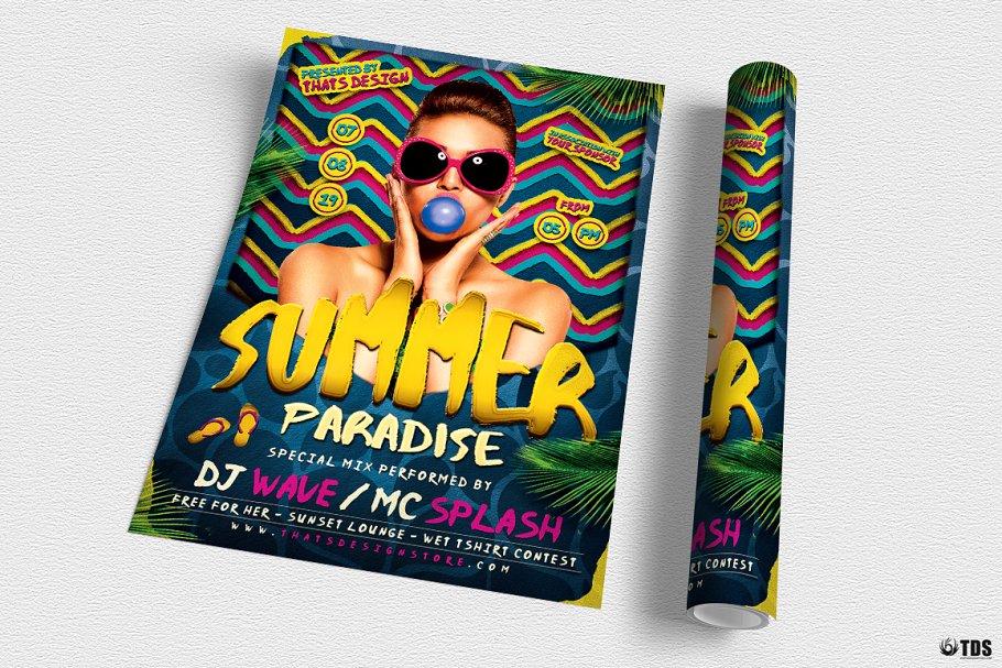 夏日音乐派对海报设计PSD模板 Summer Paradise Flyer PSD插图(2)
